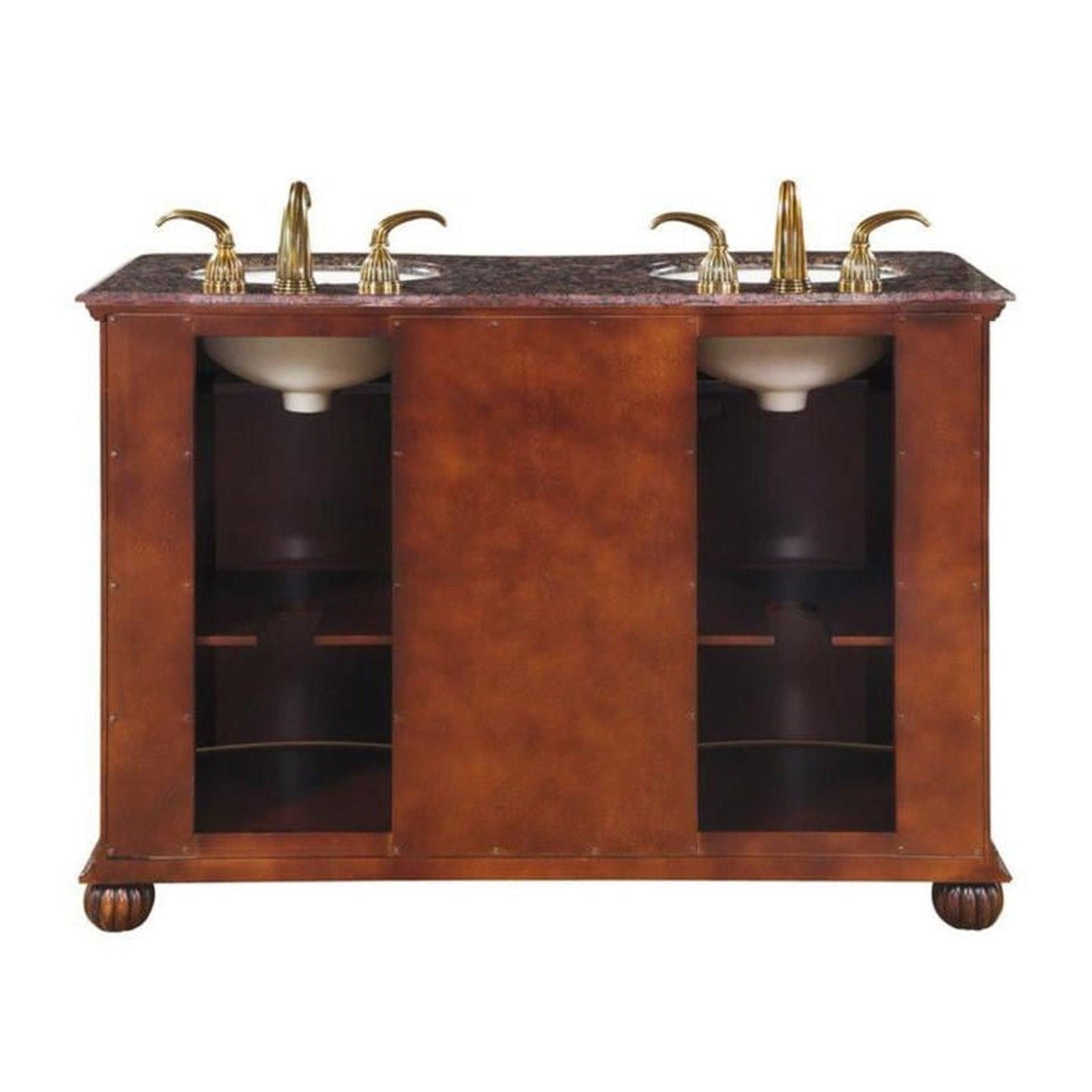 Silkroad Exclusive 52" Double Sink English Chestnut Bathroom Vanity With Baltic Brown Granite Countertop and Ivory Ceramic Undermount Sink