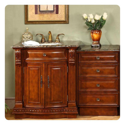 Silkroad Exclusive 53" Single Sink Cherry Modular Bathroom Vanity With Baltic Brown Granite Countertop, Ivory Ceramic Undermount Sink and Drawer Bank Cabinet