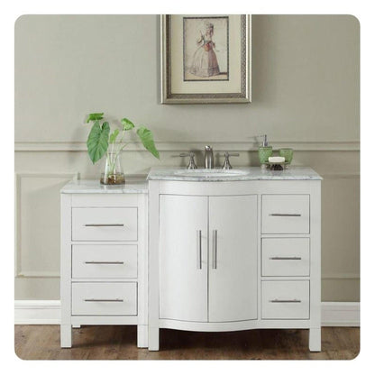 Silkroad Exclusive 54" Single Left Sink White Bathroom Vanity With Carrara White Marble Countertop and White Ceramic Undermount Sink