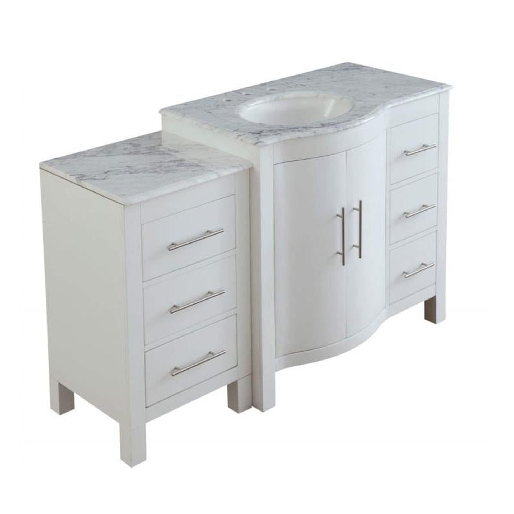 Silkroad Exclusive 54" Single Left Sink White Bathroom Vanity With Carrara White Marble Countertop and White Ceramic Undermount Sink