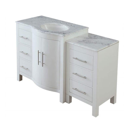Silkroad Exclusive 54" Single Right Sink White Bathroom Vanity With Carrara White Marble Countertop and White Ceramic Undermount Sink