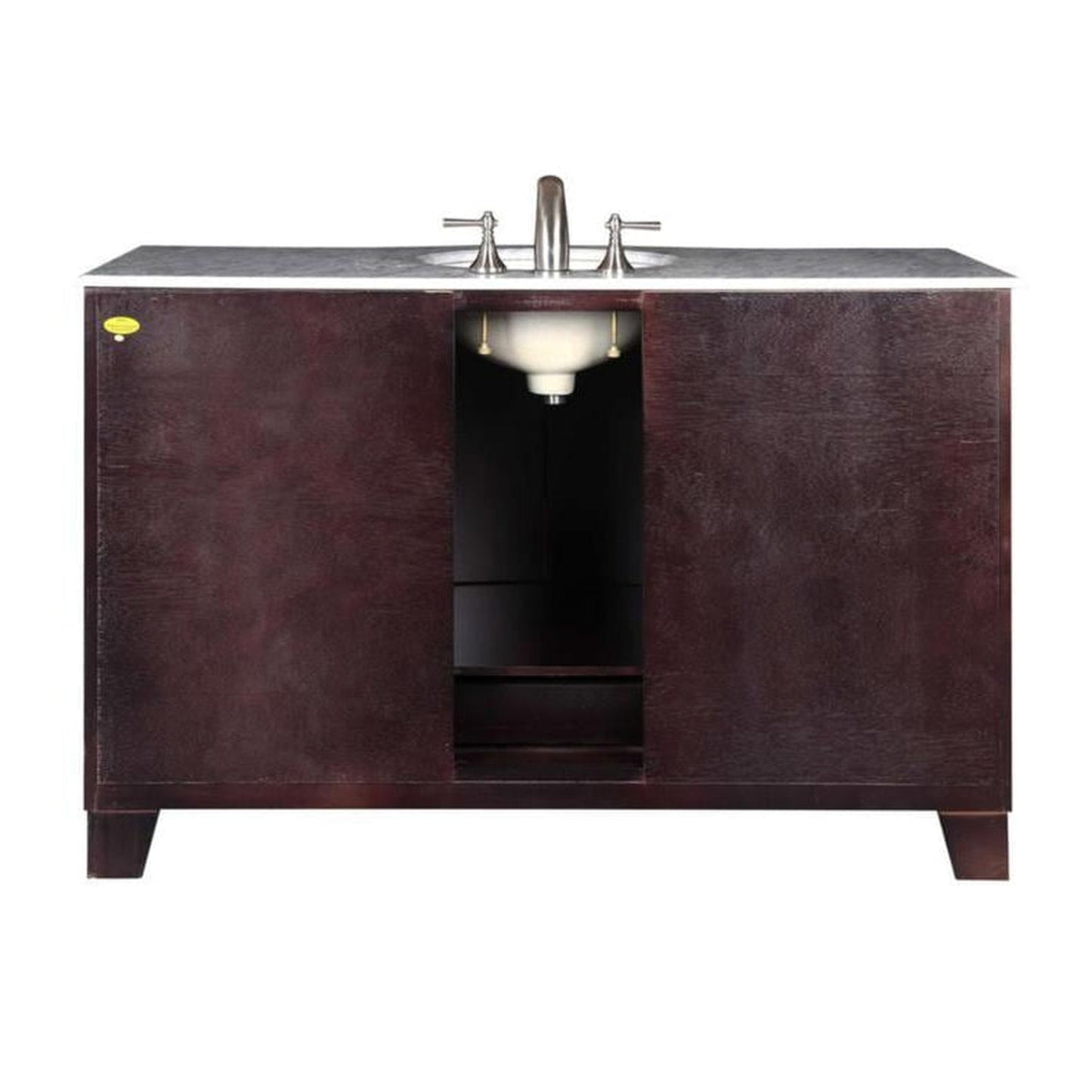 Silkroad Exclusive 55" Single Sink Dark Espresso Bathroom Vanity With Carrara White Marble Countertop and White Ceramic Undermount Sink