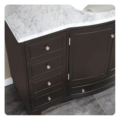 Silkroad Exclusive 55" Single Sink Dark Espresso Bathroom Vanity With Carrara White Marble Countertop and White Ceramic Undermount Sink