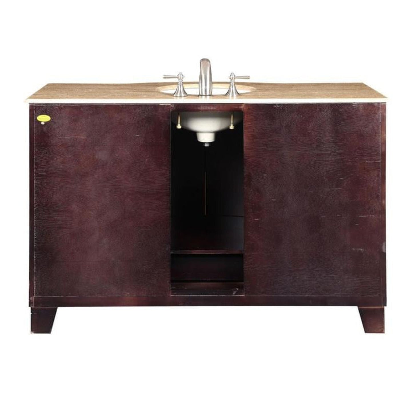 Silkroad Exclusive 55" Single Sink Dark Espresso Bathroom Vanity With Travertine Countertop and White Ceramic Undermount Sink