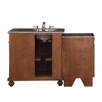 Silkroad Exclusive 56" Single Left Side Sink English Chestnut Modular Bathroom Vanity With Baltic Brown Granite, White Ceramic Undermount Sink and Drawer Bank Cabinet