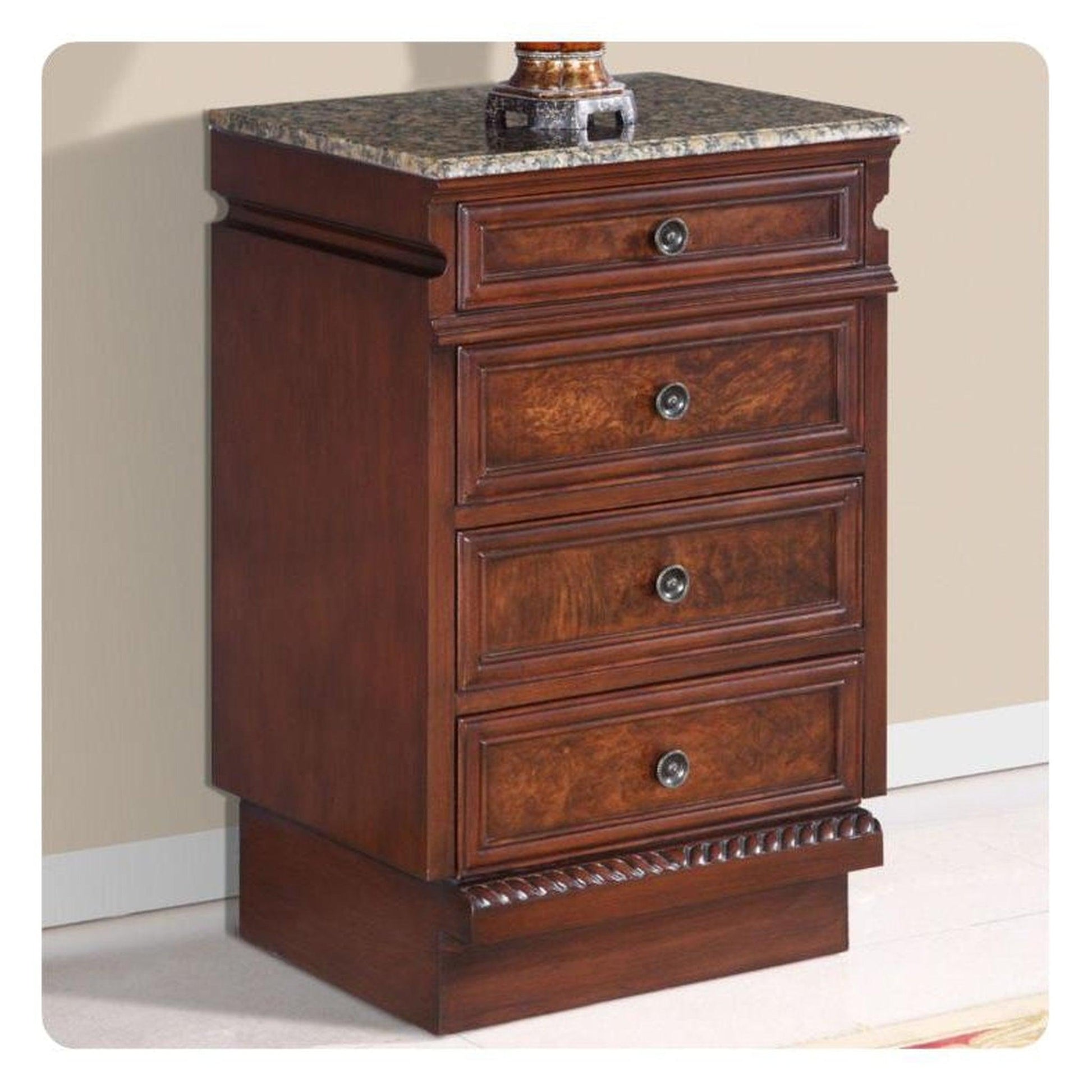 Silkroad Exclusive 56" Single Left Side Sink English Chestnut Modular Bathroom Vanity With Baltic Brown Granite, White Ceramic Undermount Sink and Drawer Bank Cabinet