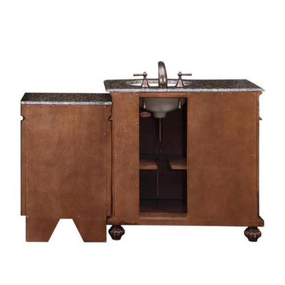 Silkroad Exclusive 56" Single Right Side Sink English Chestnut Modular Bathroom Vanity With Baltic Brown Granite, White Ceramic Undermount Sink and Drawer Bank Cabinet