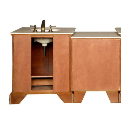 Silkroad Exclusive 56" Single Sink Walnut Modular Bathroom Vanity With Crema Marfil Marble Countertop and White Ceramic Undermount Sink