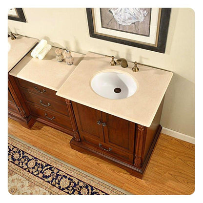 Silkroad Exclusive 56" Single Sink Walnut Modular Bathroom Vanity With Crema Marfil Marble Countertop and White Ceramic Undermount Sink