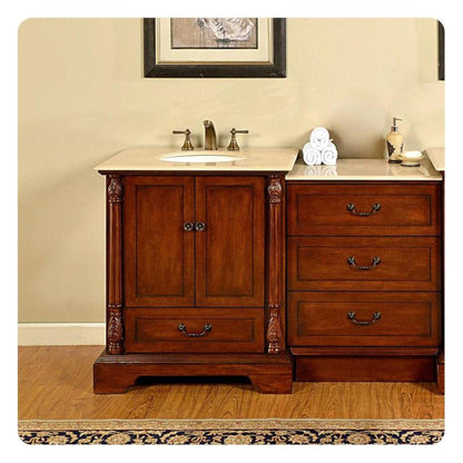 Silkroad Exclusive 56" Single Sink Walnut Modular Bathroom Vanity With Crema Marfil Marble Countertop and White Ceramic Undermount Sink