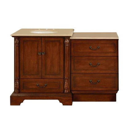 Silkroad Exclusive 56" Single Sink Walnut Modular Bathroom Vanity With Crema Marfil Marble Countertop and White Ceramic Undermount Sink