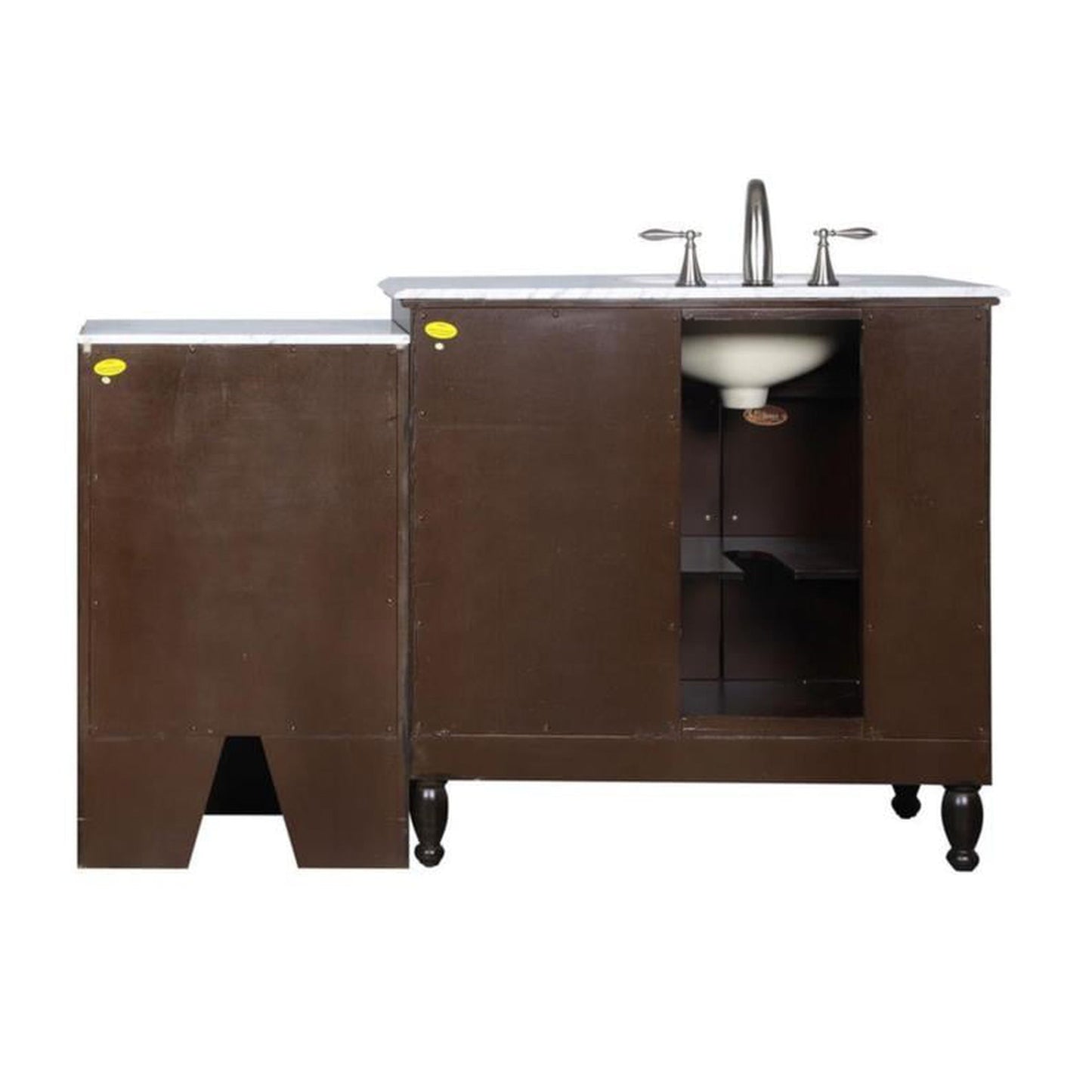 Silkroad Exclusive 58" Single Left Sink Dark Walnut Bathroom Modular Vanity With Carrara White Marble Countertop and White Ceramic Undermount Sink