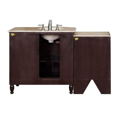 Silkroad Exclusive 58" Single Left Sink Dark Walnut Bathroom Modular Vanity With Travertine Countertop and Ivory Ceramic Undermount Sink