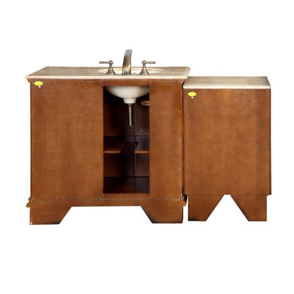 Silkroad Exclusive 58" Single Left Sink Walnut Modular Bathroom Vanity With Travertine Countertop and Ivory Ceramic Undermount Sink