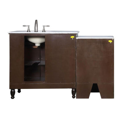 Silkroad Exclusive 58" Single Right Sink Dark Walnut Bathroom Modular Vanity With Carrara White Marble Countertop and White Ceramic Undermount Sink