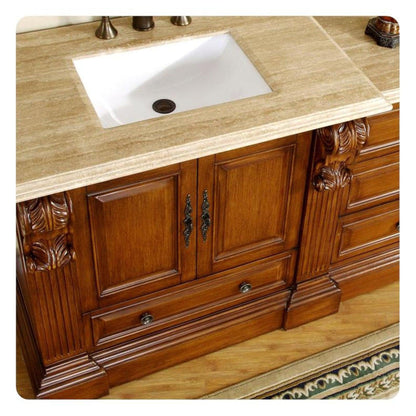 Silkroad Exclusive 58" Single Sink Cherry Modular Bathroom Vanity With Travertine Countertop and White Ceramic Undermount Sink