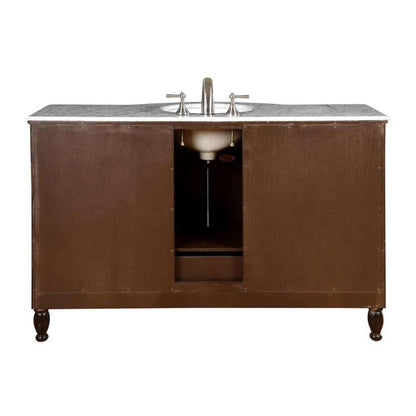 Silkroad Exclusive 58" Single Sink Dark Walnut Bathroom Vanity With Carrara White Marble Countertop and White Ceramic Undermount Sink