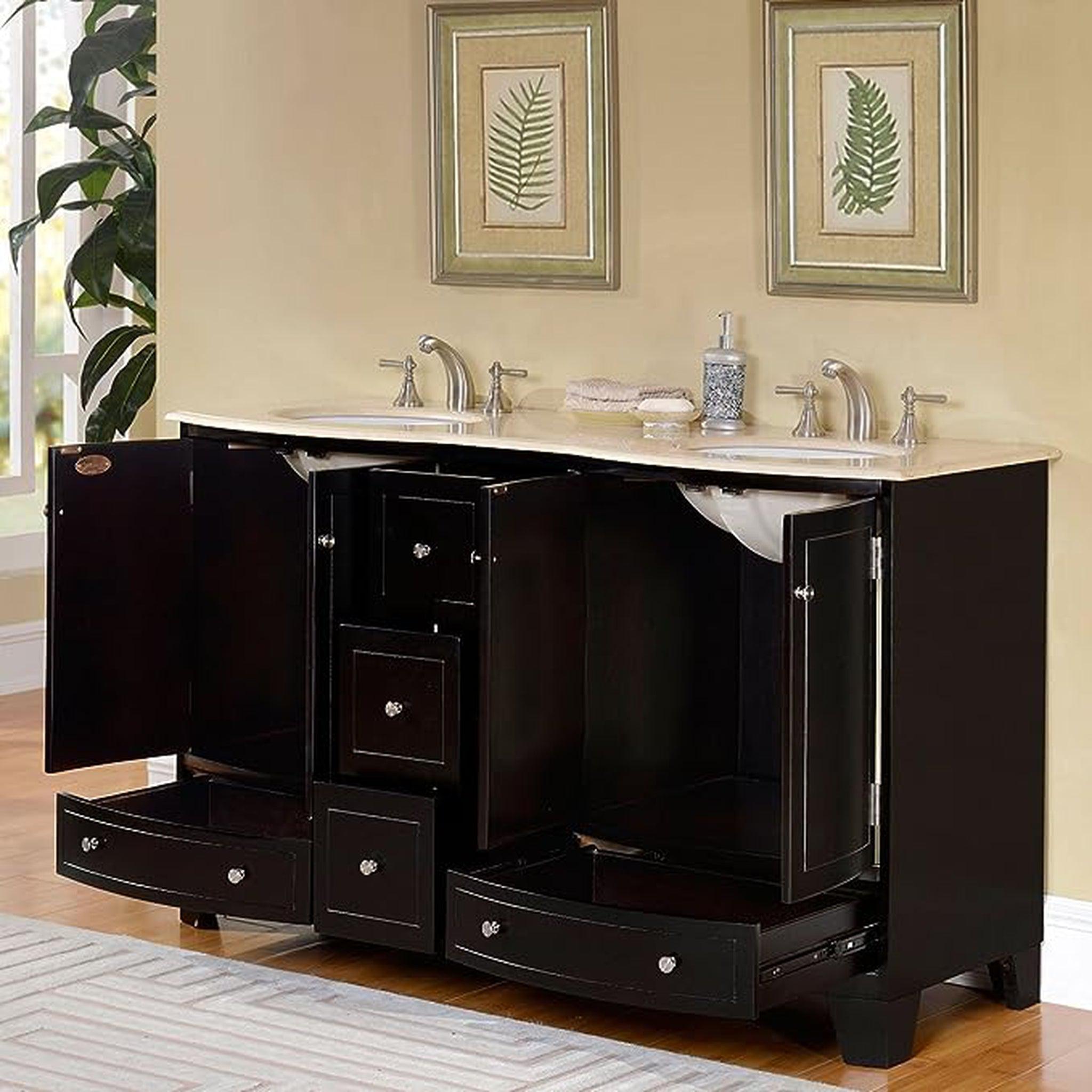 Silkroad Exclusive 60" Double Sink Dark Espresso Bathroom Vanity With ...