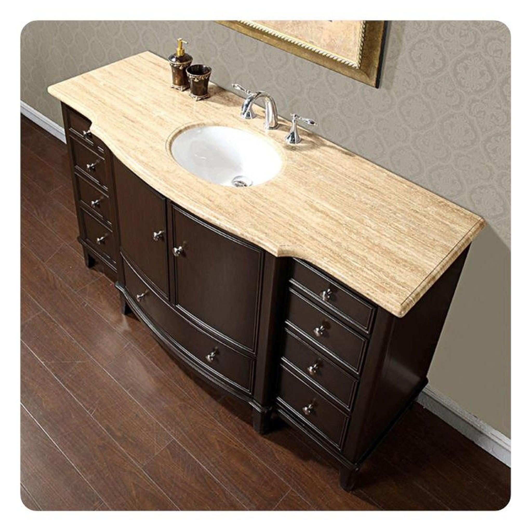 Silkroad Exclusive 60" Single Sink Dark Walnut Bathroom Vanity With Tr