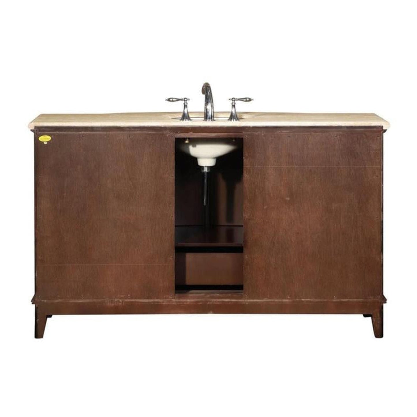 Silkroad Exclusive 60" Single Sink Dark Walnut Bathroom Vanity With Travertine Countertop and White Ceramic Undermount Sink