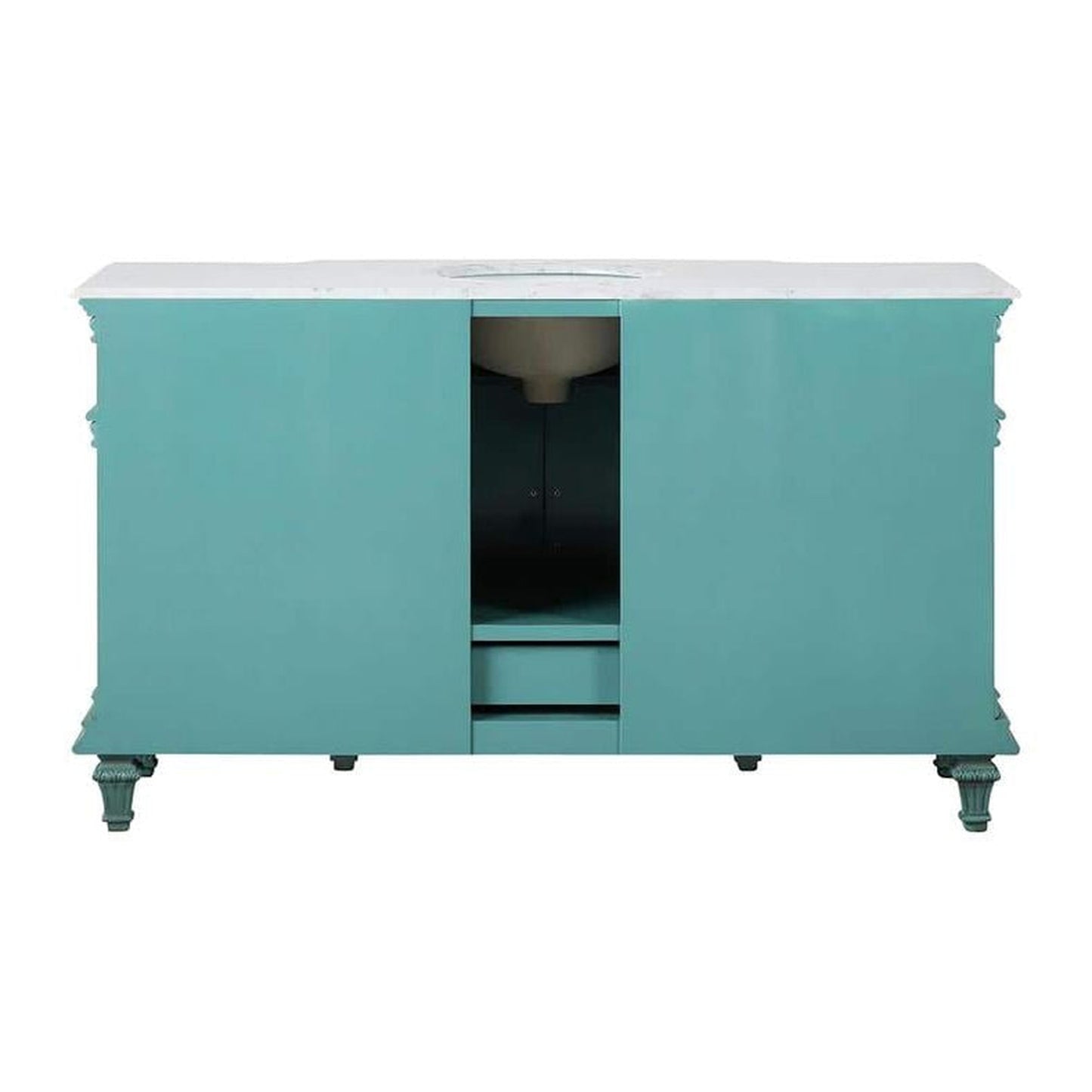 Silkroad Exclusive 60" Single Sink Retro Green Bathroom Vanity With Carrara White Marble Countertop and White Ceramic Undermount Sink