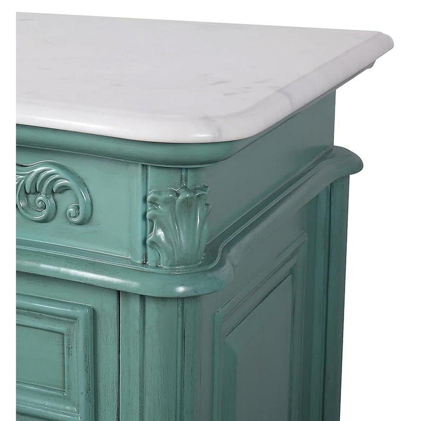 Silkroad Exclusive 60" Single Sink Vintage Green Bathroom Vanity With Carrara White Marble Countertop and White Ceramic Undermount Sink