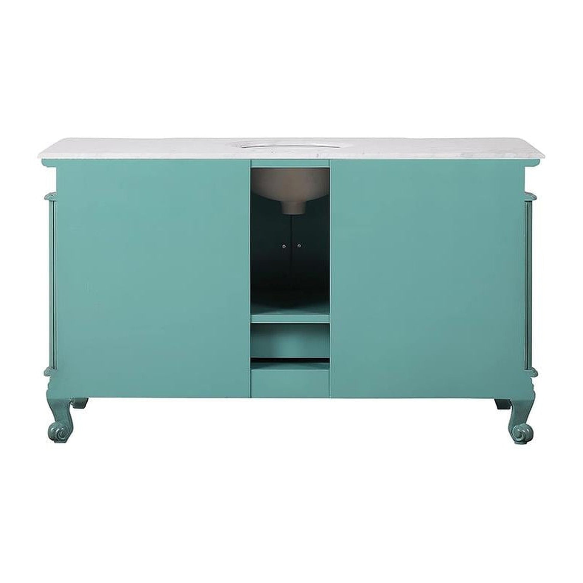 Silkroad Exclusive 60" Single Sink Vintage Green Bathroom Vanity With Carrara White Marble Countertop and White Ceramic Undermount Sink