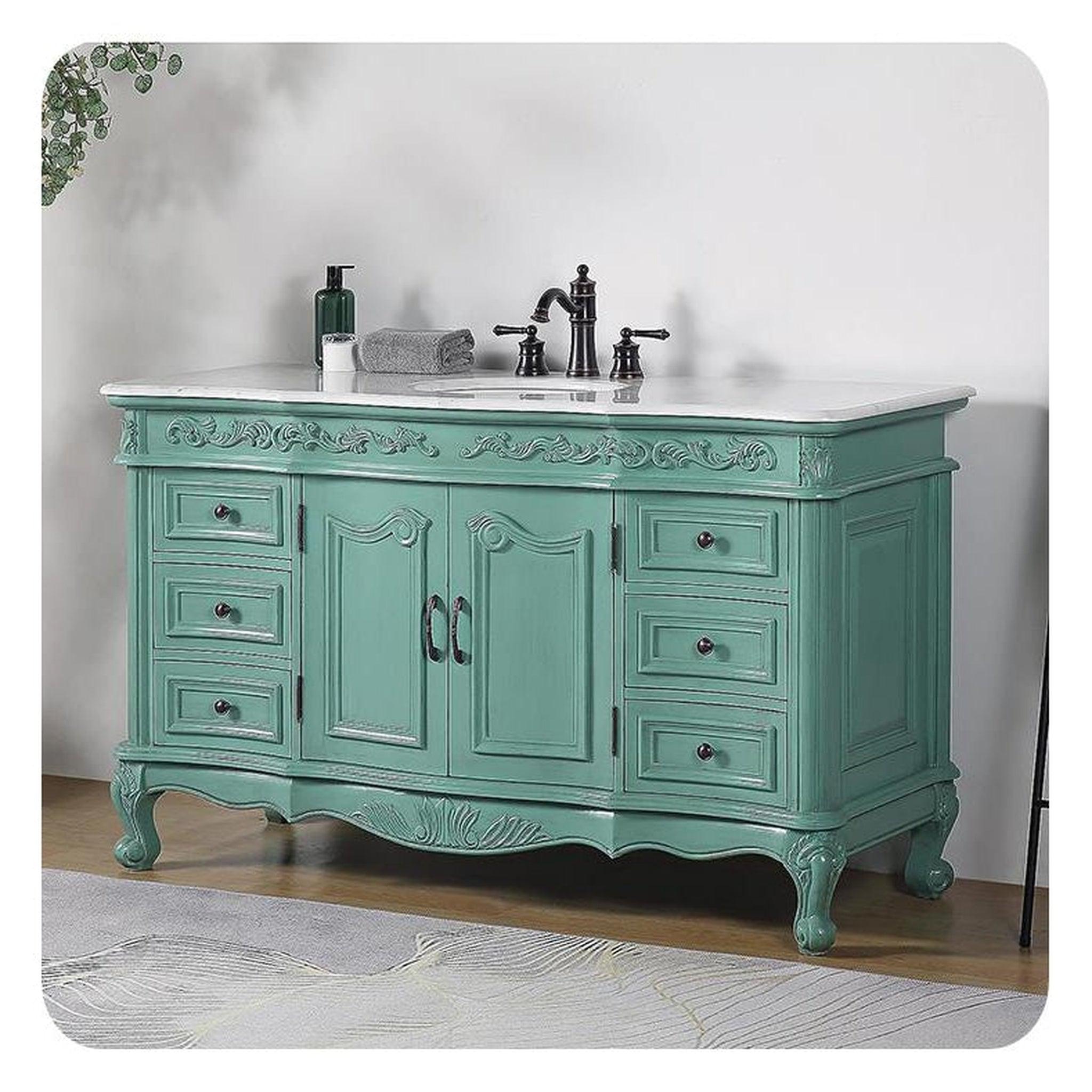 Silkroad Exclusive 60" Single Sink Vintage Green Bathroom Vanity With