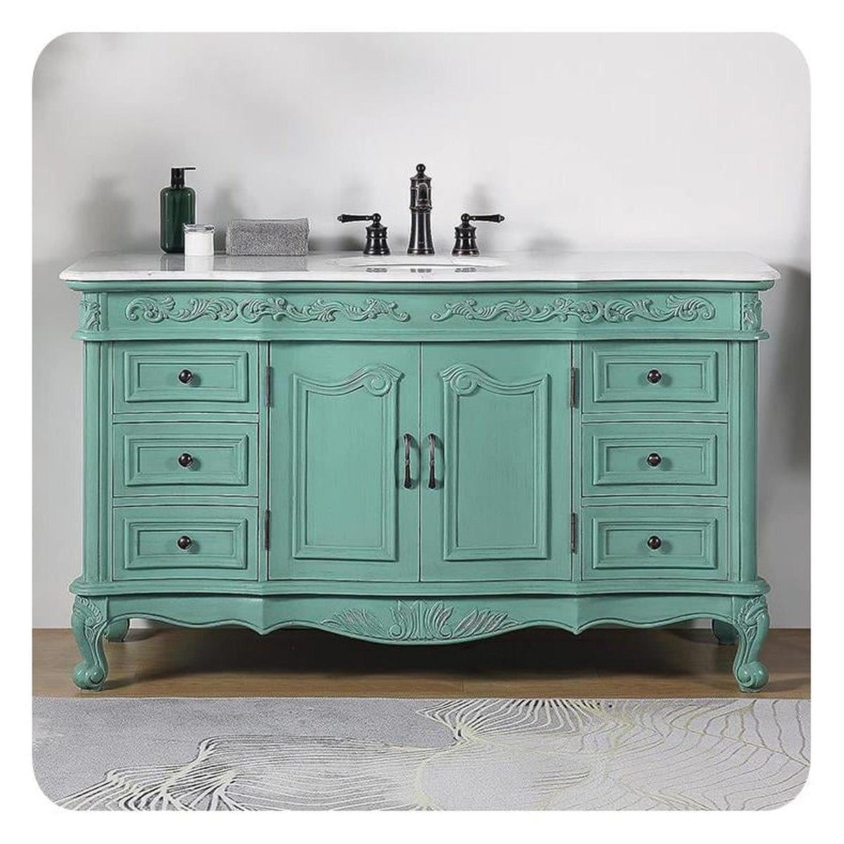 Silkroad Exclusive 60" Single Sink Vintage Green Bathroom Vanity With
