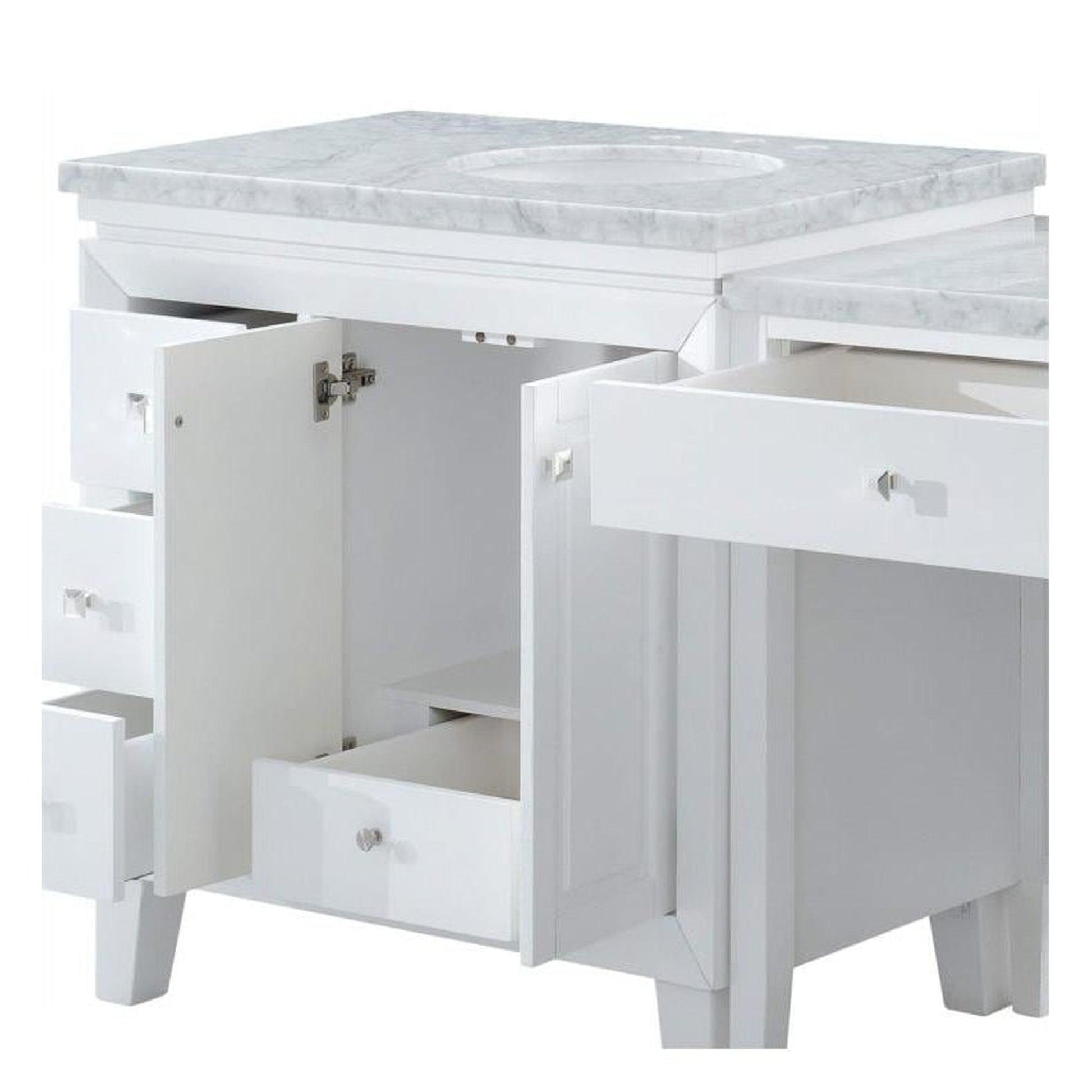 Silkroad Exclusive 67" Single Left Sink White Modular Bathroom Vanity With Carrara White Marble Countertop and White Ceramic Undermount Sink