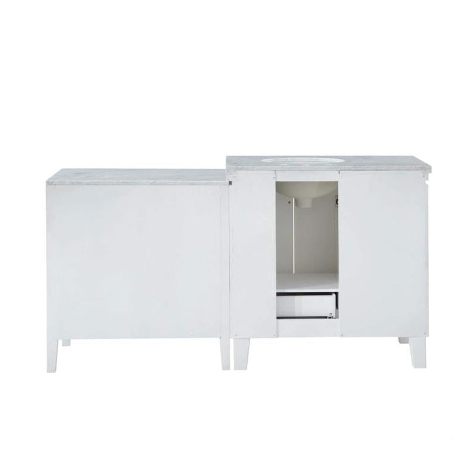 Silkroad Exclusive 67" Single Left Sink White Modular Bathroom Vanity With Carrara White Marble Countertop and White Ceramic Undermount Sink