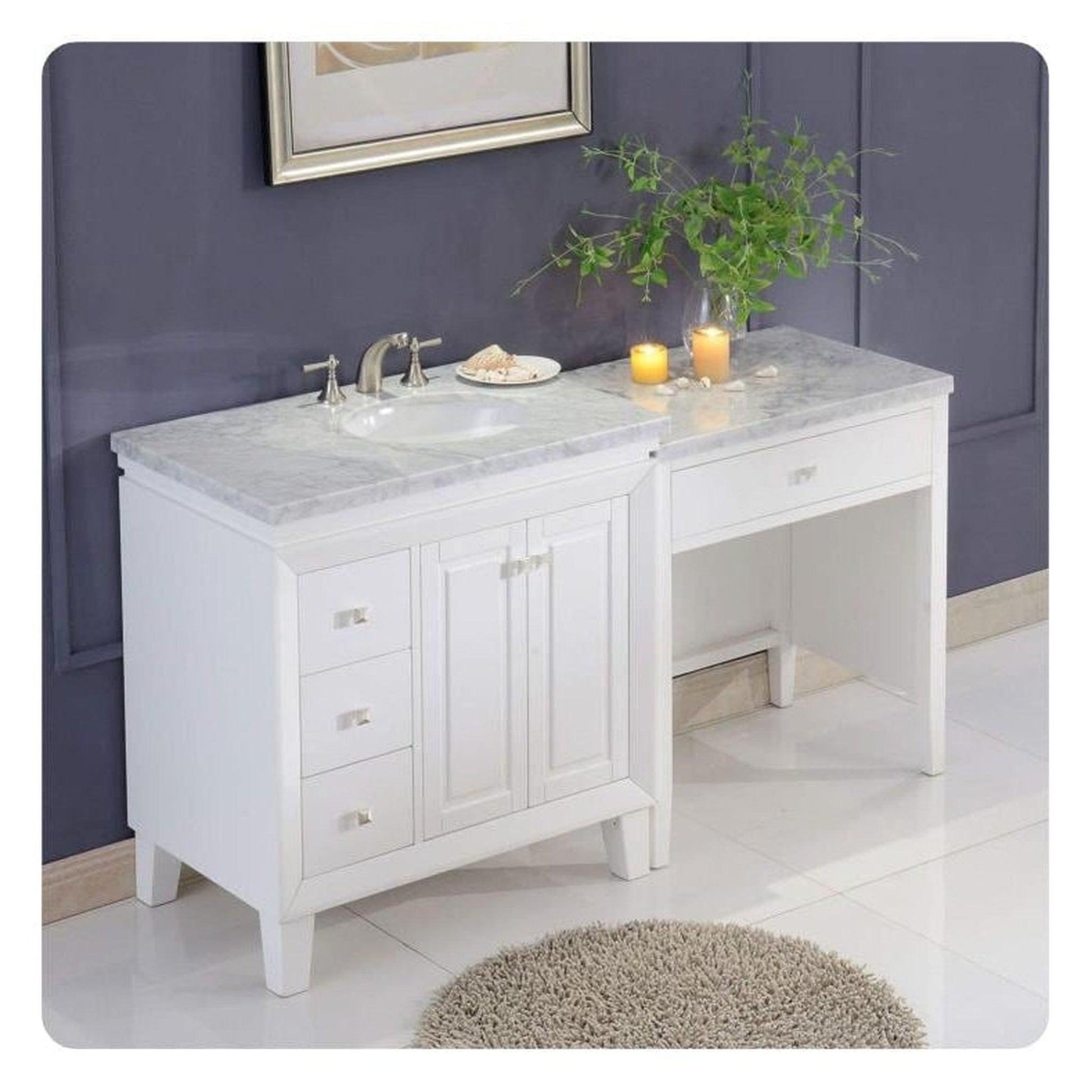 Silkroad Exclusive 67" Single Left Sink White Modular Bathroom Vanity With Carrara White Marble Countertop and White Ceramic Undermount Sink