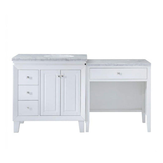 Silkroad Exclusive 67" Single Left Sink White Modular Bathroom Vanity With Carrara White Marble Countertop and White Ceramic Undermount Sink