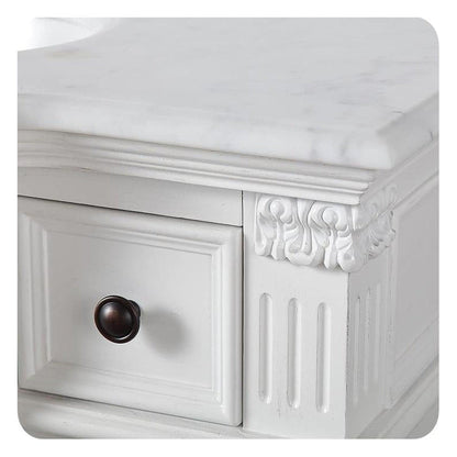 Silkroad Exclusive 72" Double Sink Antique White Bathroom Vanity With Carrara White Marble Countertop and White Ceramic Undermount Sink