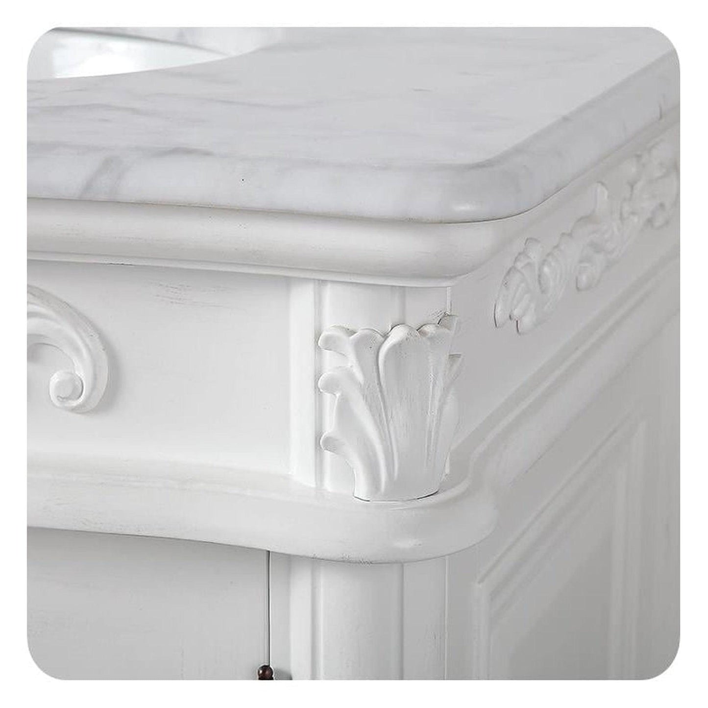 Silkroad Exclusive 72" Double Sink Antique White Bathroom Vanity With Carrara White Marble Countertop and White Ceramic Undermount Sink