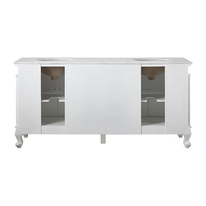 Silkroad Exclusive 72" Double Sink Antique White Bathroom Vanity With Carrara White Marble Countertop and White Ceramic Undermount Sink