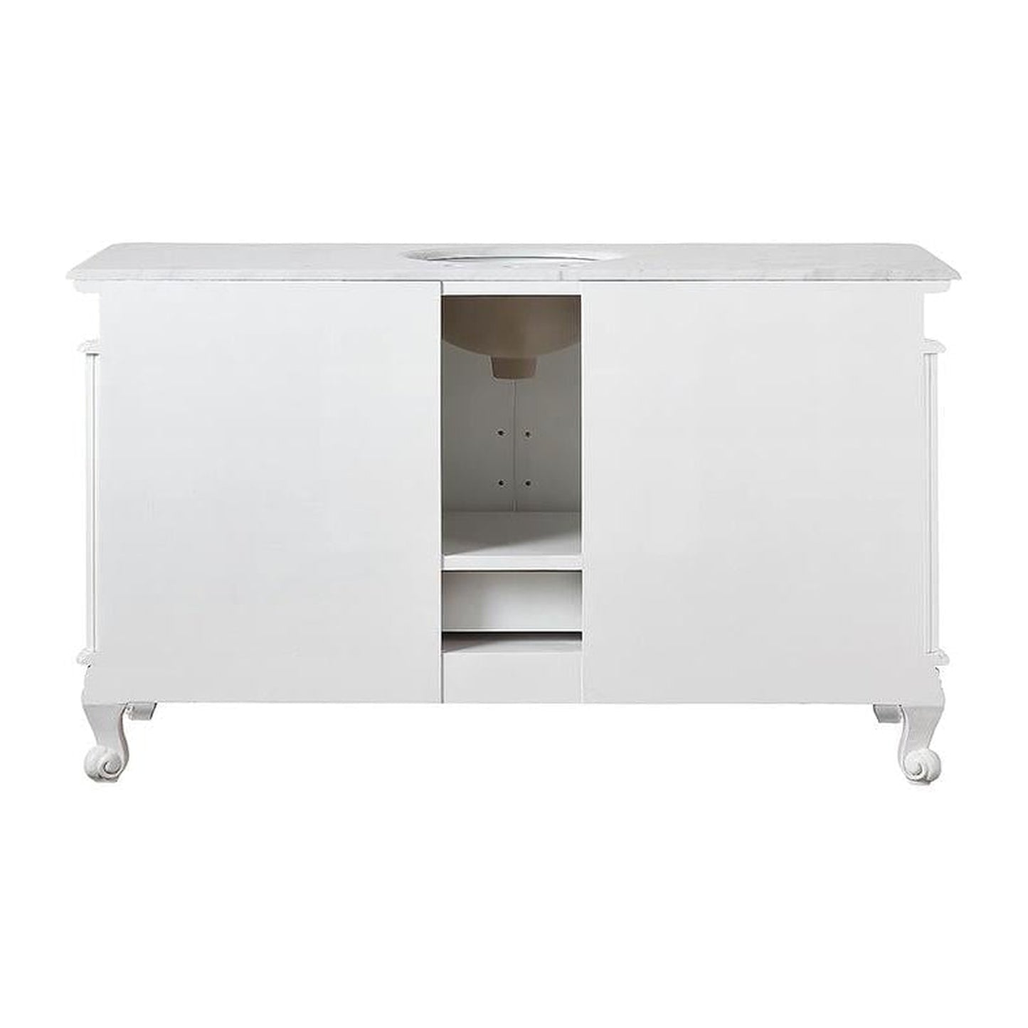 Silkroad Exclusive 72" Double Sink Antique White Bathroom Vanity With Carrara White Marble Countertop and White Ceramic Undermount Sink