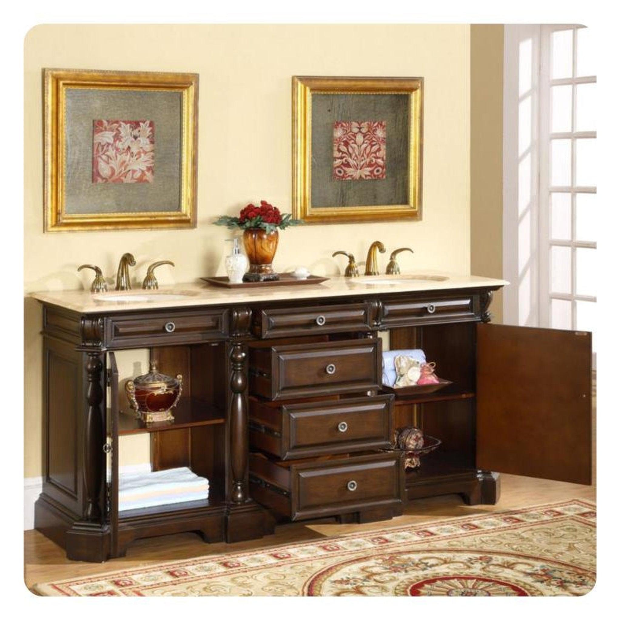 Silkroad Exclusive 72" Double Sink Dark Chestnut Bathroom Vanity With