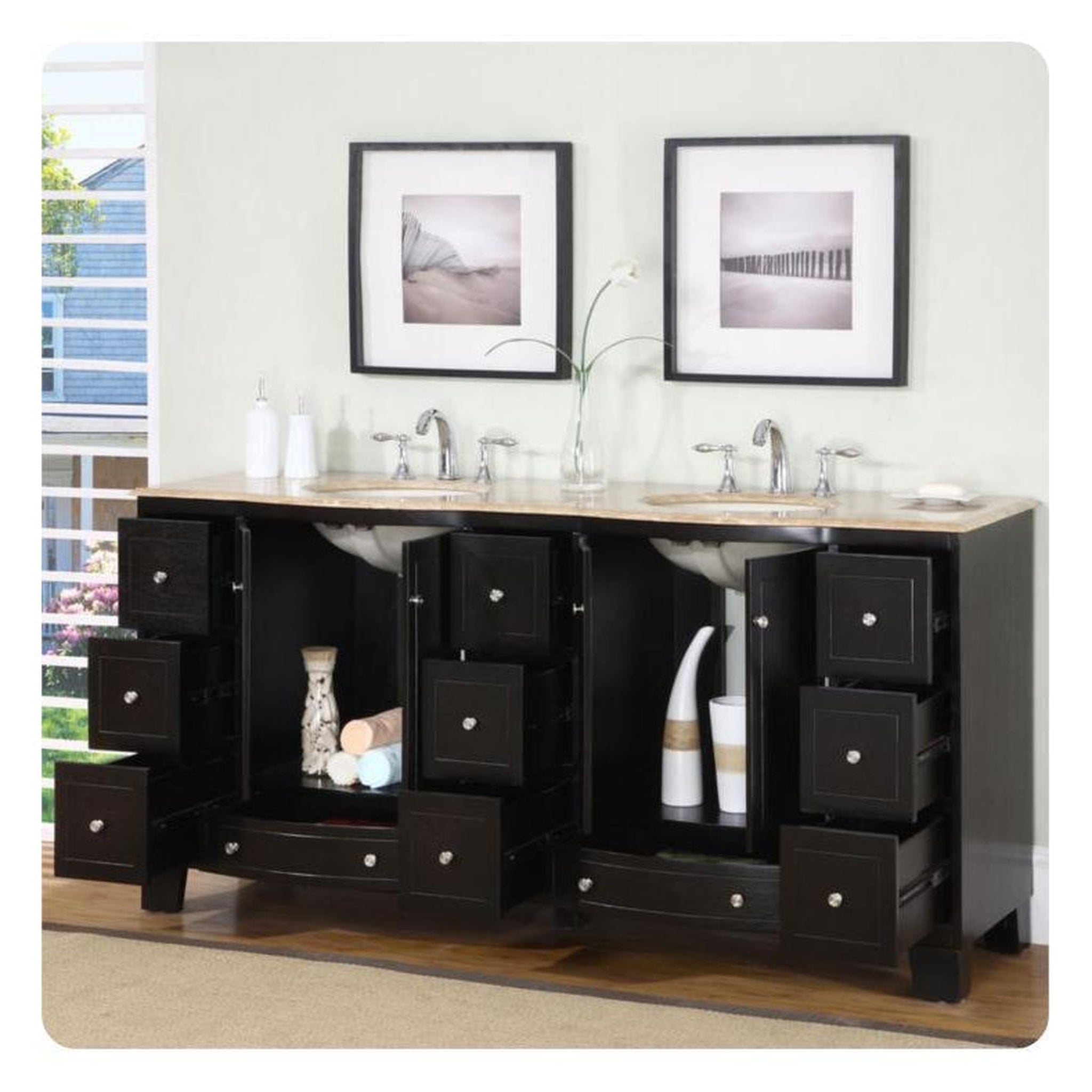 Silkroad Exclusive 72" Double Sink Dark Espresso Bathroom Vanity With – US Bath Store