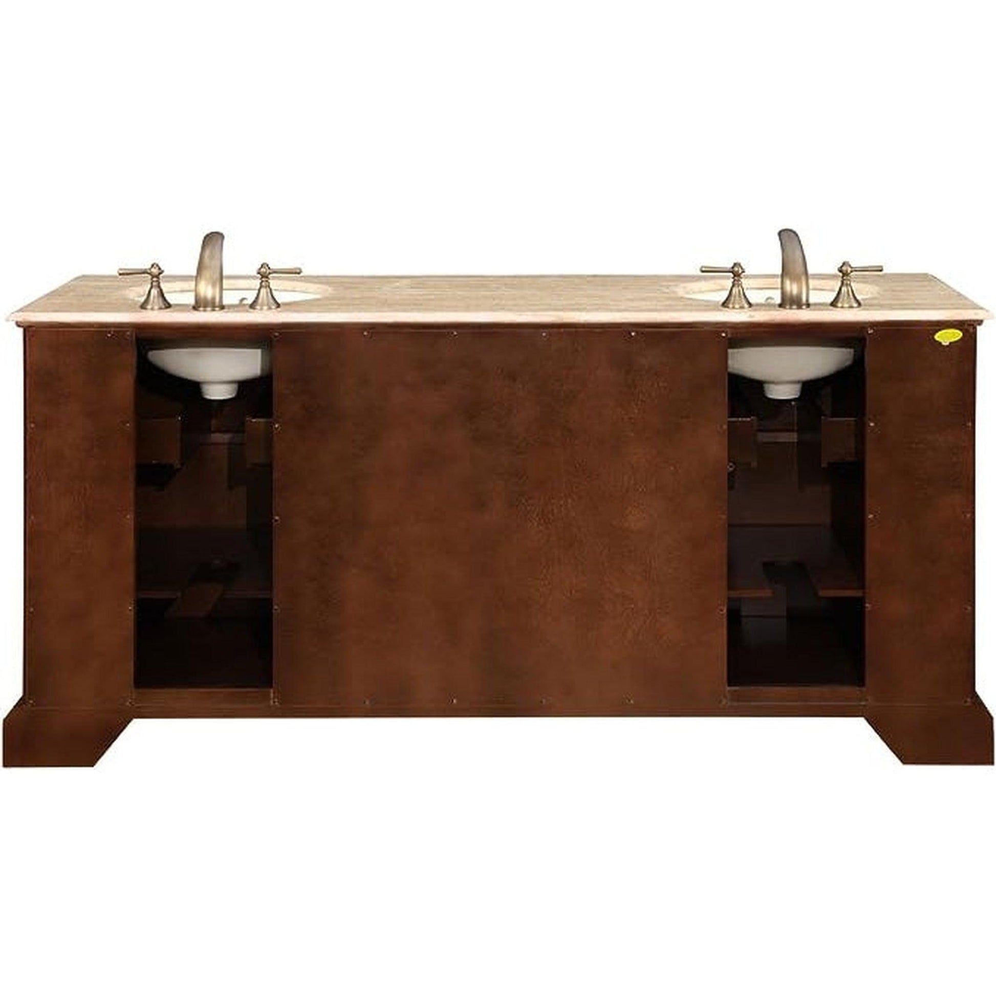 Silkroad Exclusive 72" Double Sink Red Chestnut Bathroom Vanity With Travertine Countertop and Ivory Ceramic Undermount Sink