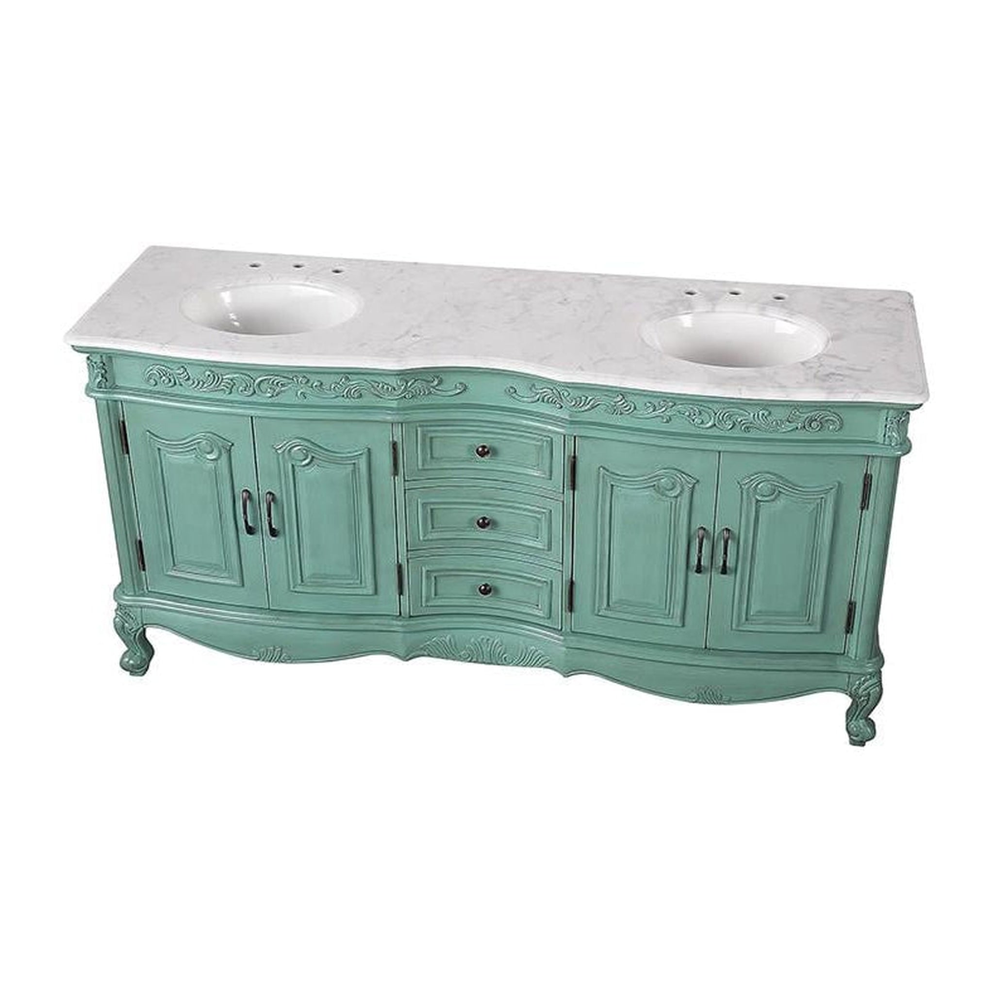 Silkroad Exclusive 72" Double Sink Vintage Green Bathroom Vanity With