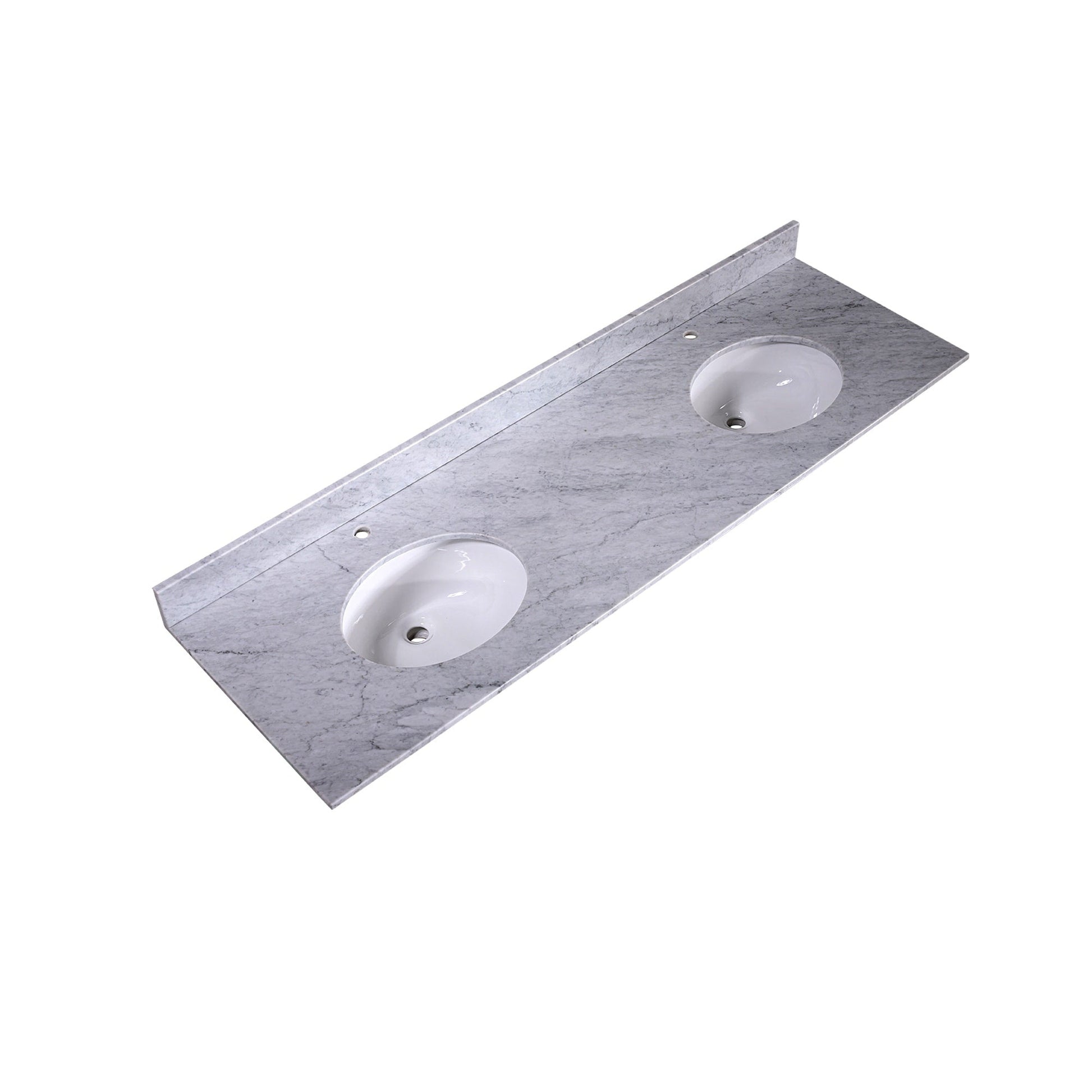 Silkroad Exclusive 72" x 22" White Carrara Marble Vanity Top With White Double Oval Undermount Sink and 4" Backsplash