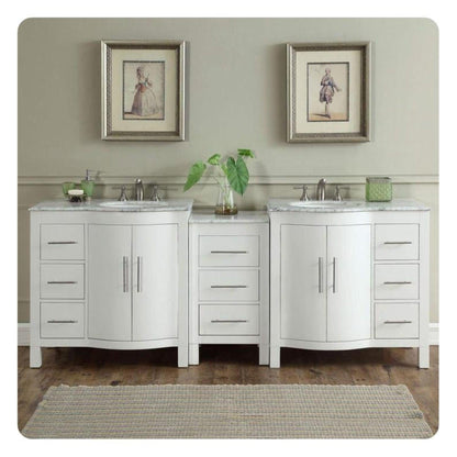 Silkroad Exclusive 89" Double Sink White Bathroom Vanity With Carrara White Marble Countertop and White Ceramic Undermount Sink