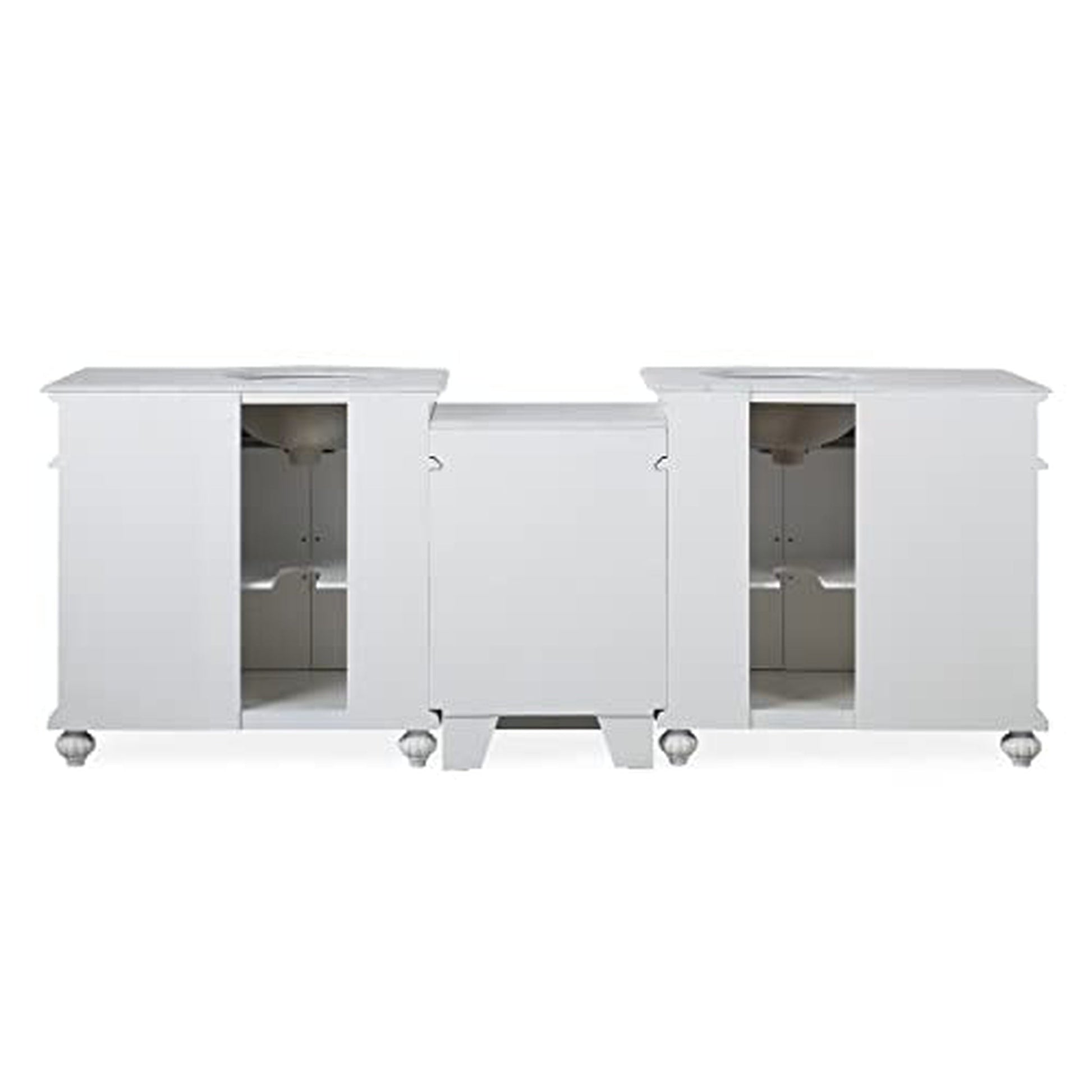 Silkroad Exclusive 90" Double Sink Antique White Modular Bathroom Vanity With Carrara White Marble Countertop and White Ceramic Undermount Sink