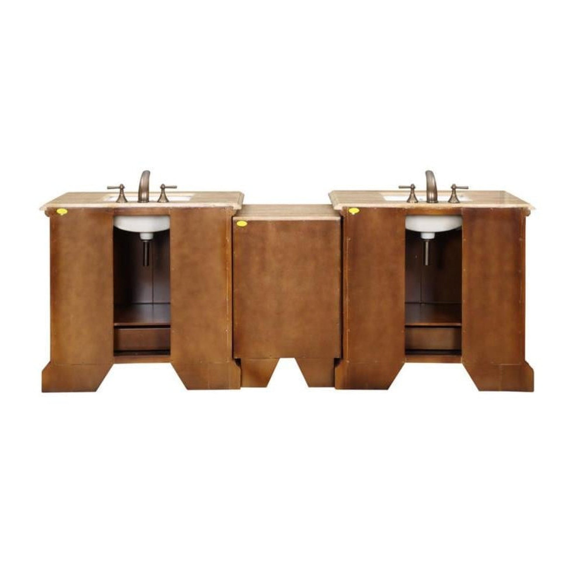 Silkroad Exclusive 95" Double Sink Cherry Modular Bathroom Vanity With Travertine Countertop and White Ceramic Undermount Sink