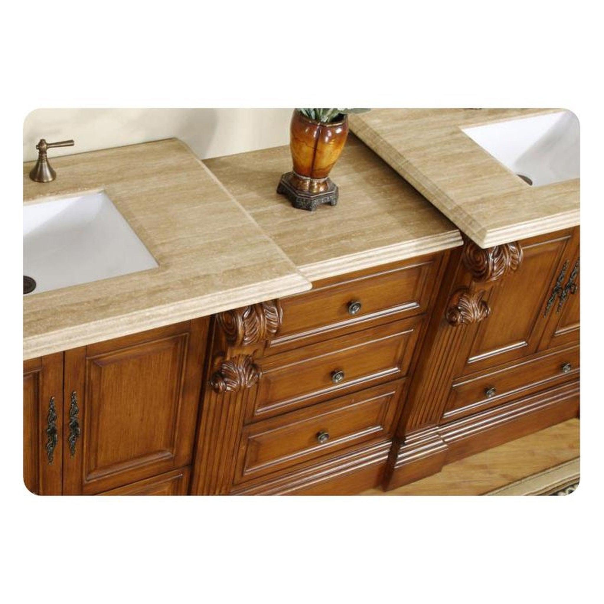 Silkroad Exclusive 95" Double Sink Cherry Modular Bathroom Vanity With