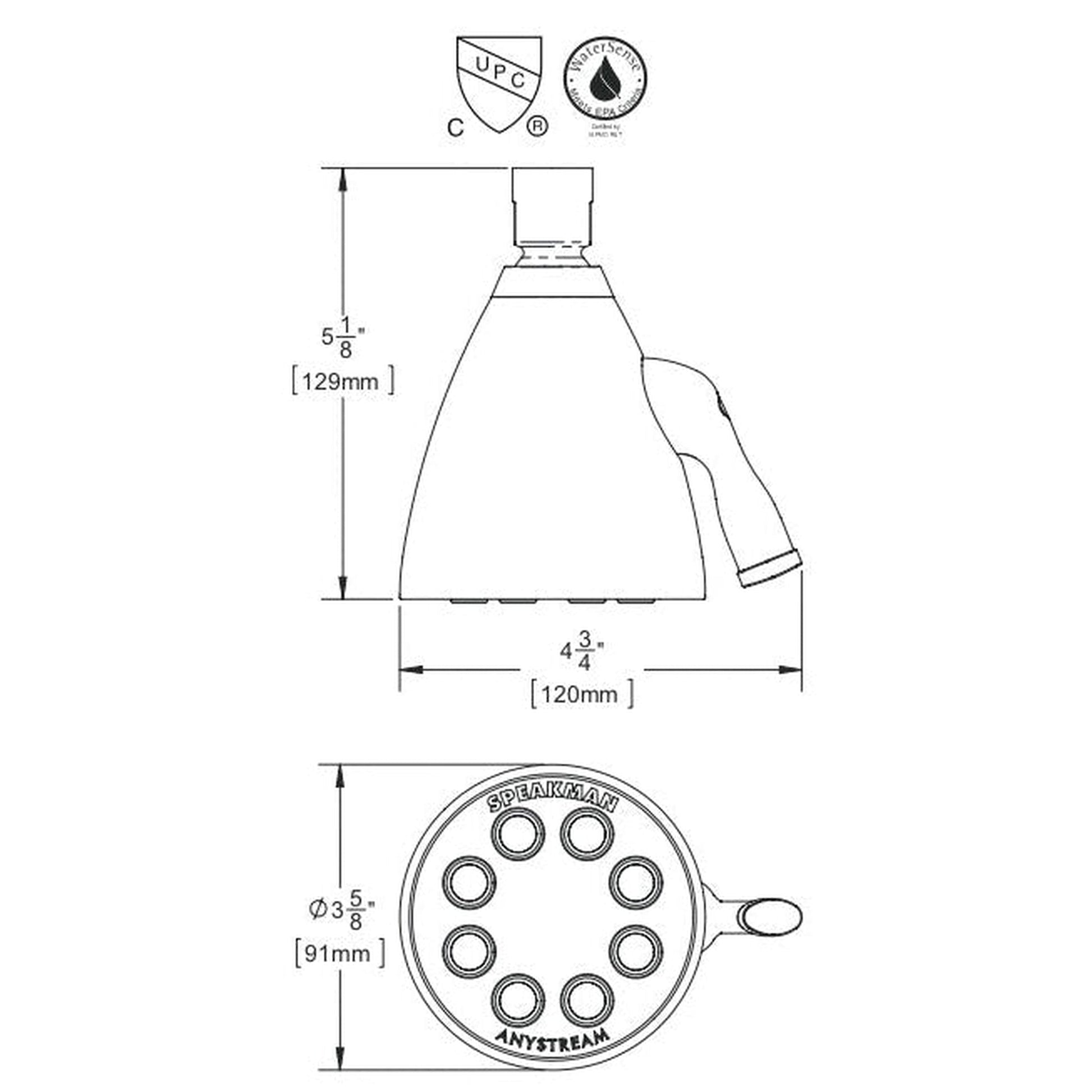 Speakman Icon 1.75 GPM Low Flow 8-Jet 3-Spray Pattern Matte Black Solid Brass Shower Head