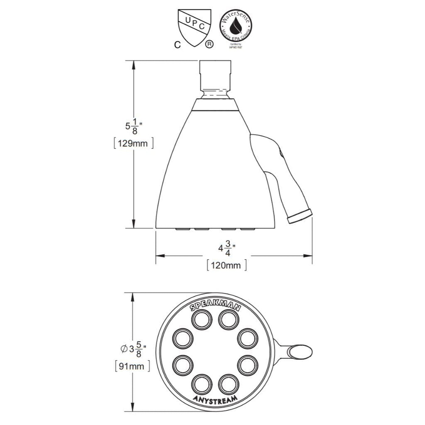 Speakman Icon 2.5 GPM 8-Jet 3-Spray Pattern Matte Black Solid Brass Shower Head