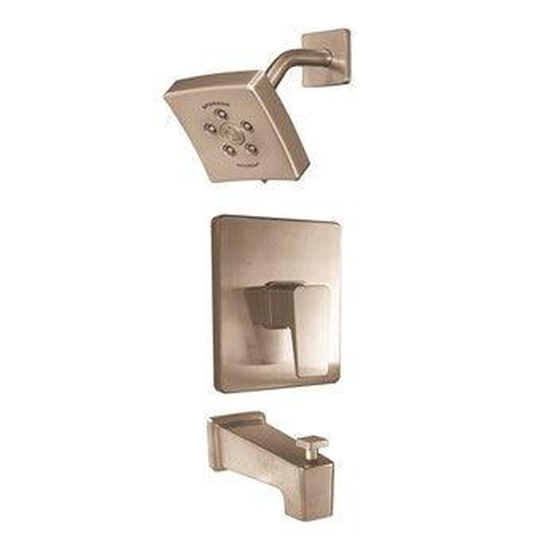 Speakman Kubos SLV-24030 2.5 GPM Brushed Nickel Showerhead, Valve Trim, Tub Spout, Shower Arm and Flange Combination