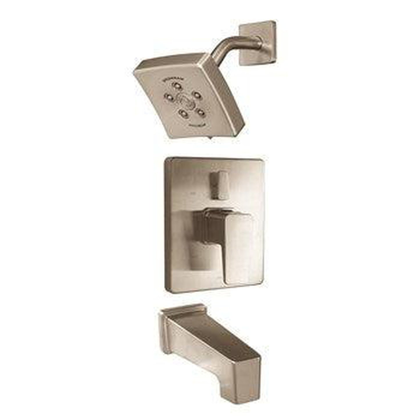 Speakman Kubos SLV-24430 2.5 GPM Brushed Nickel Showerhead, Diverter Valve Trim, Tub Spout, Shower Arm and Flange Combination